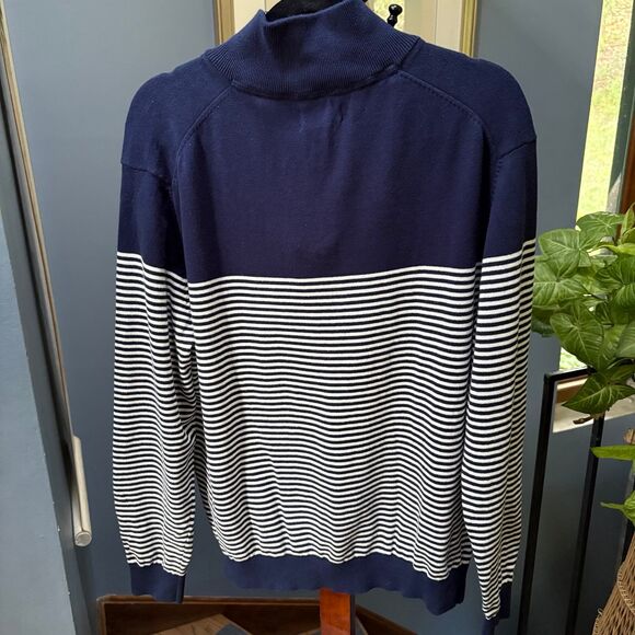 Weatherproof Vintage Navy and White Striped 1/4 Zip 100% Cotton Sweater L - Picture 6 of 10